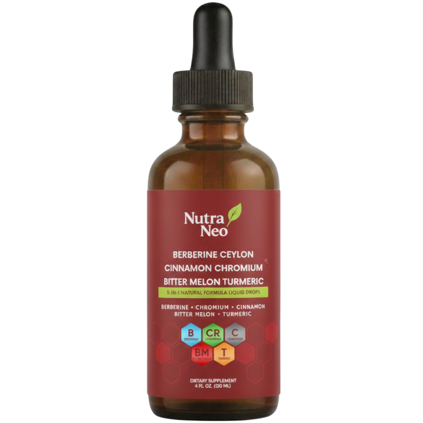 Nutra Neo Glucose Support liquid supplement bottle with dropper cap, shown on a white background.