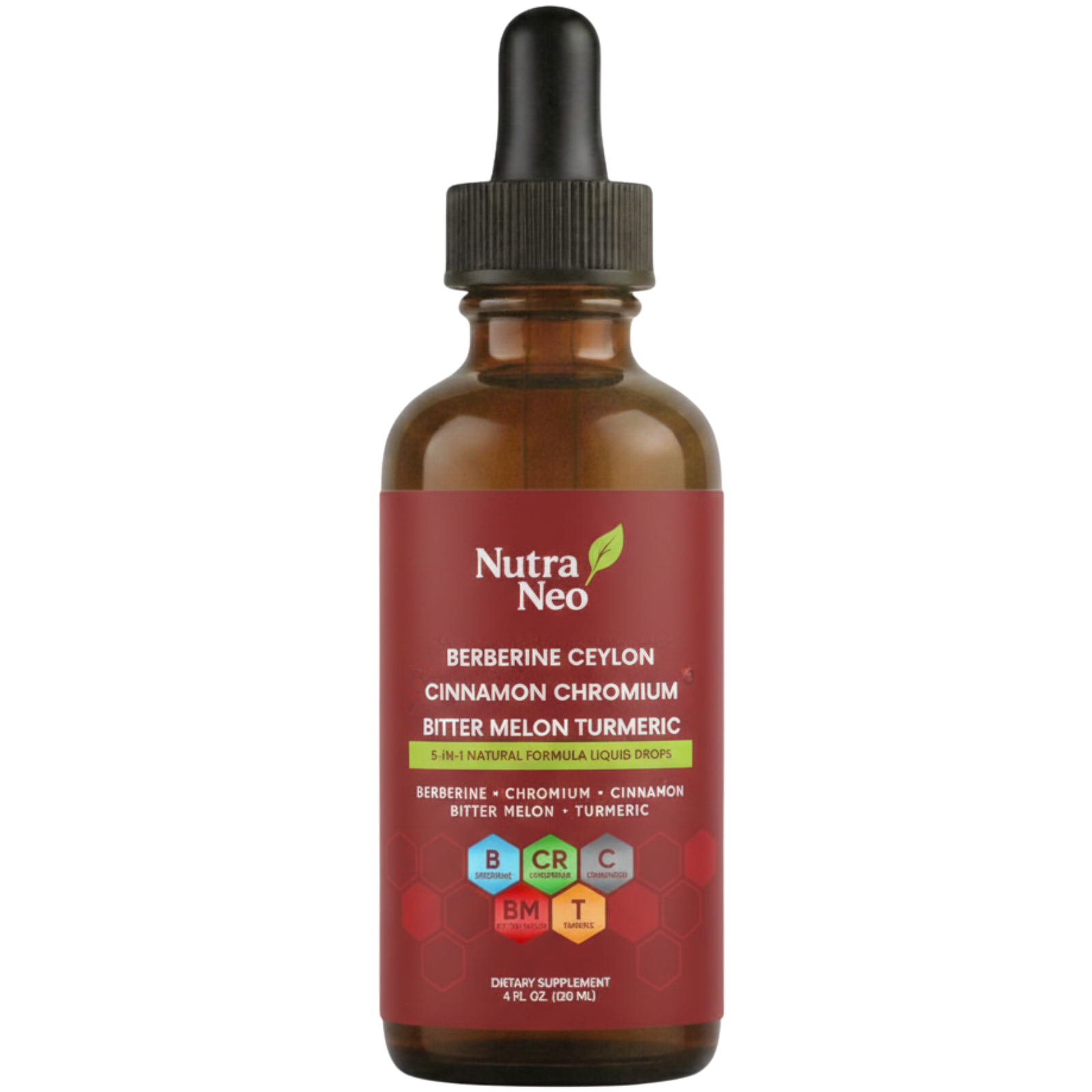 Nutra Neo Glucose Support liquid supplement bottle with dropper cap, shown on a white background.