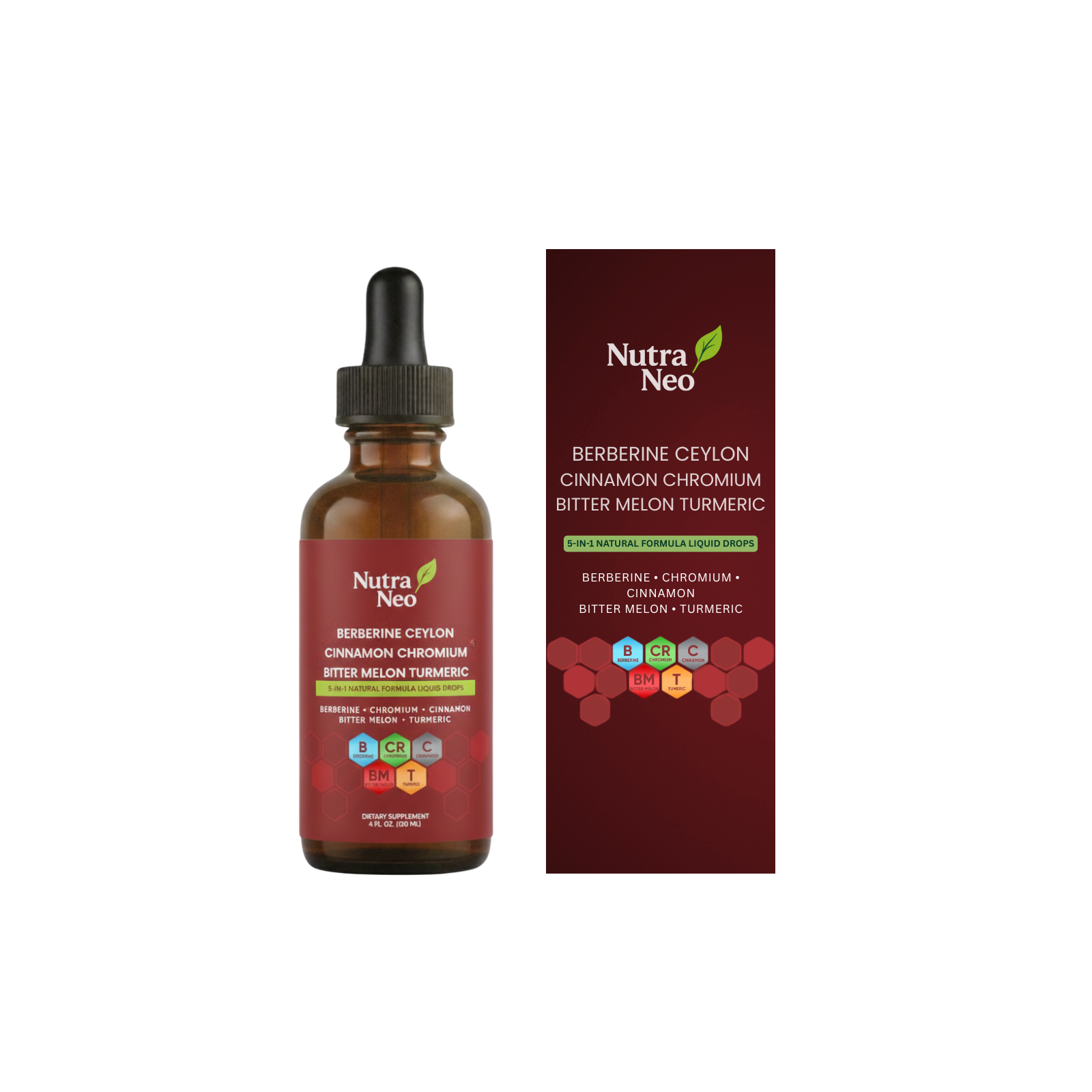 NutraNeo glucose support liquid drops bottle shown next to matching product packaging
